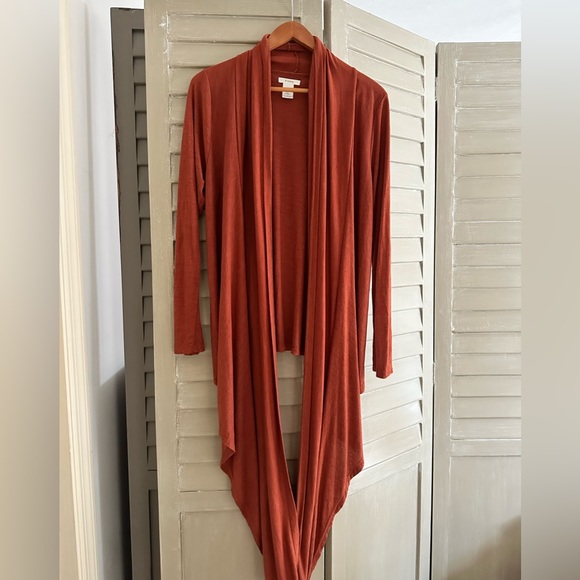 Esley pumpkin spice orange cascade hem open cardigan size small, jersey knit. - Picture 1 of 4